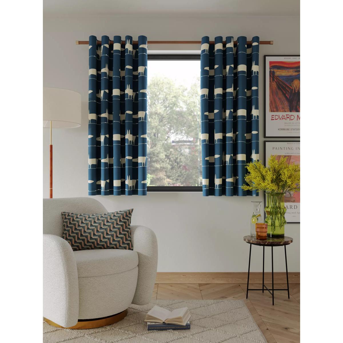 Scion Mr Fox Pair Lined Eyelet Curtains, Navy – image 5