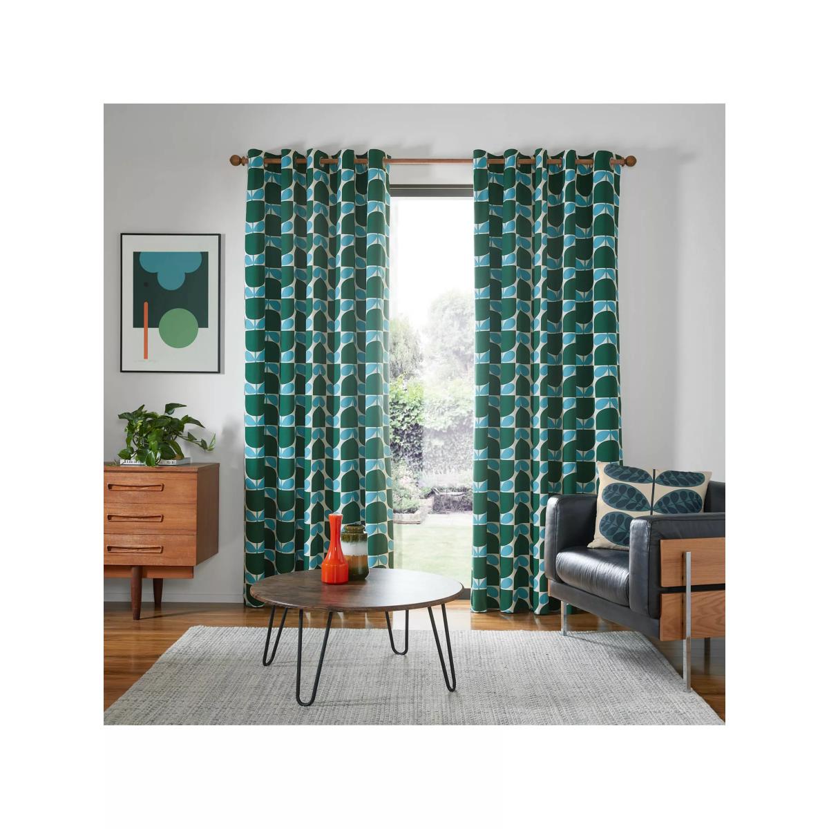 Orla Kiely Block Stem Pair Lined Eyelet Curtains, Jade – image 2