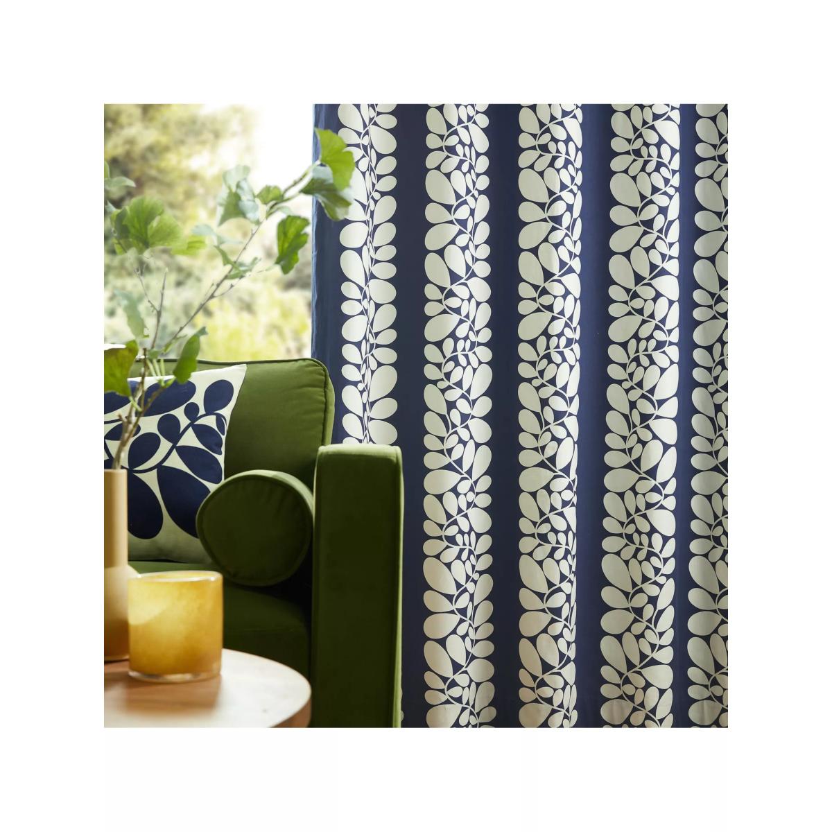 Orla Kiely Sycamore Stripe Pair Lined Eyelet Curtains, Space Blue – image 2
