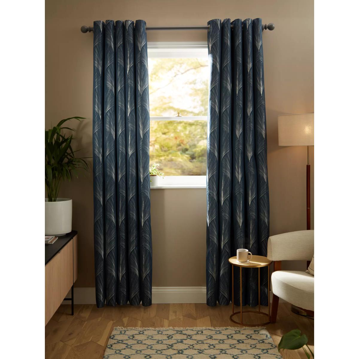 John Lewis Deco Fan Pair Lined Eyelet Curtains, Navy – image 2