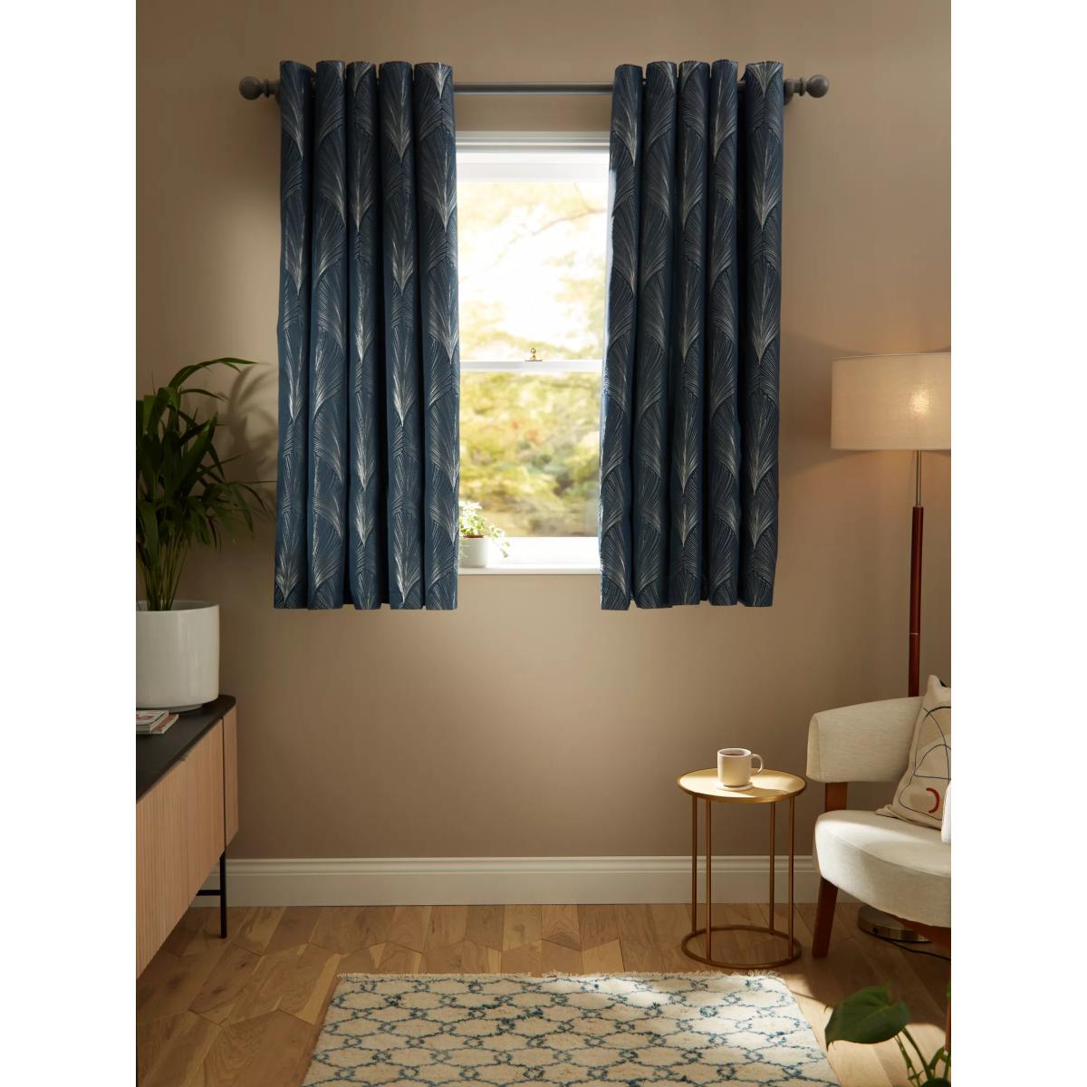 John Lewis Deco Fan Pair Lined Eyelet Curtains, Navy – image 4