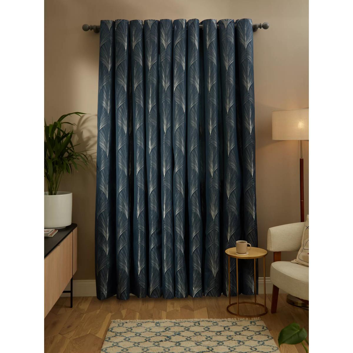 John Lewis Deco Fan Pair Lined Eyelet Curtains, Navy – image 5