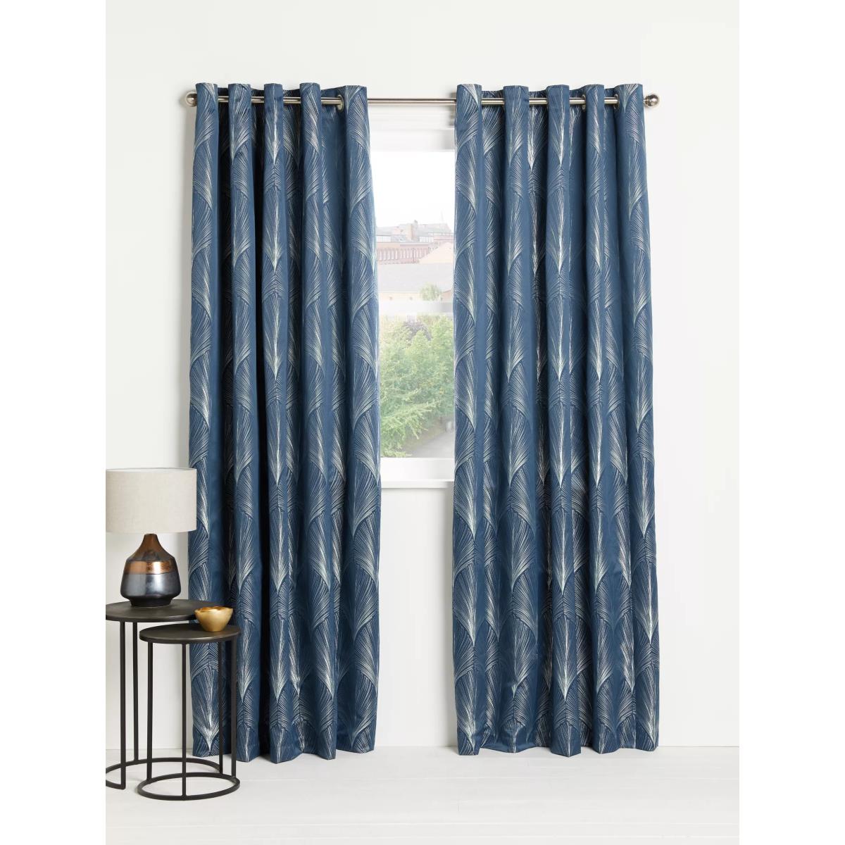 John Lewis Deco Fan Pair Lined Eyelet Curtains, Navy – image 7