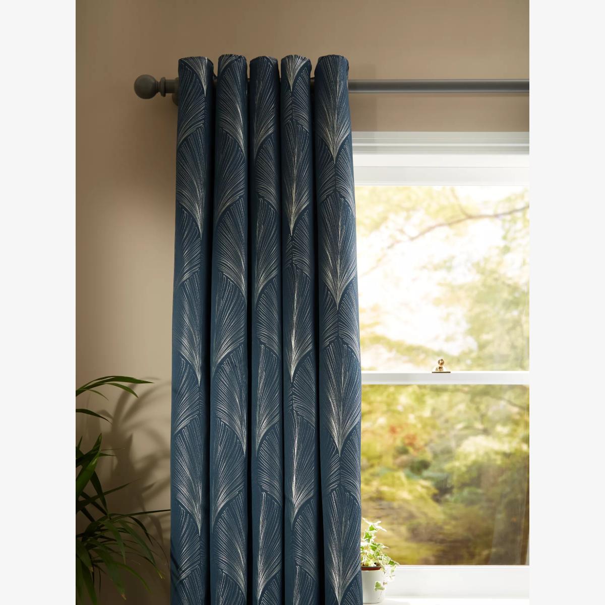 John Lewis Deco Fan Pair Lined Eyelet Curtains, Navy – image 1