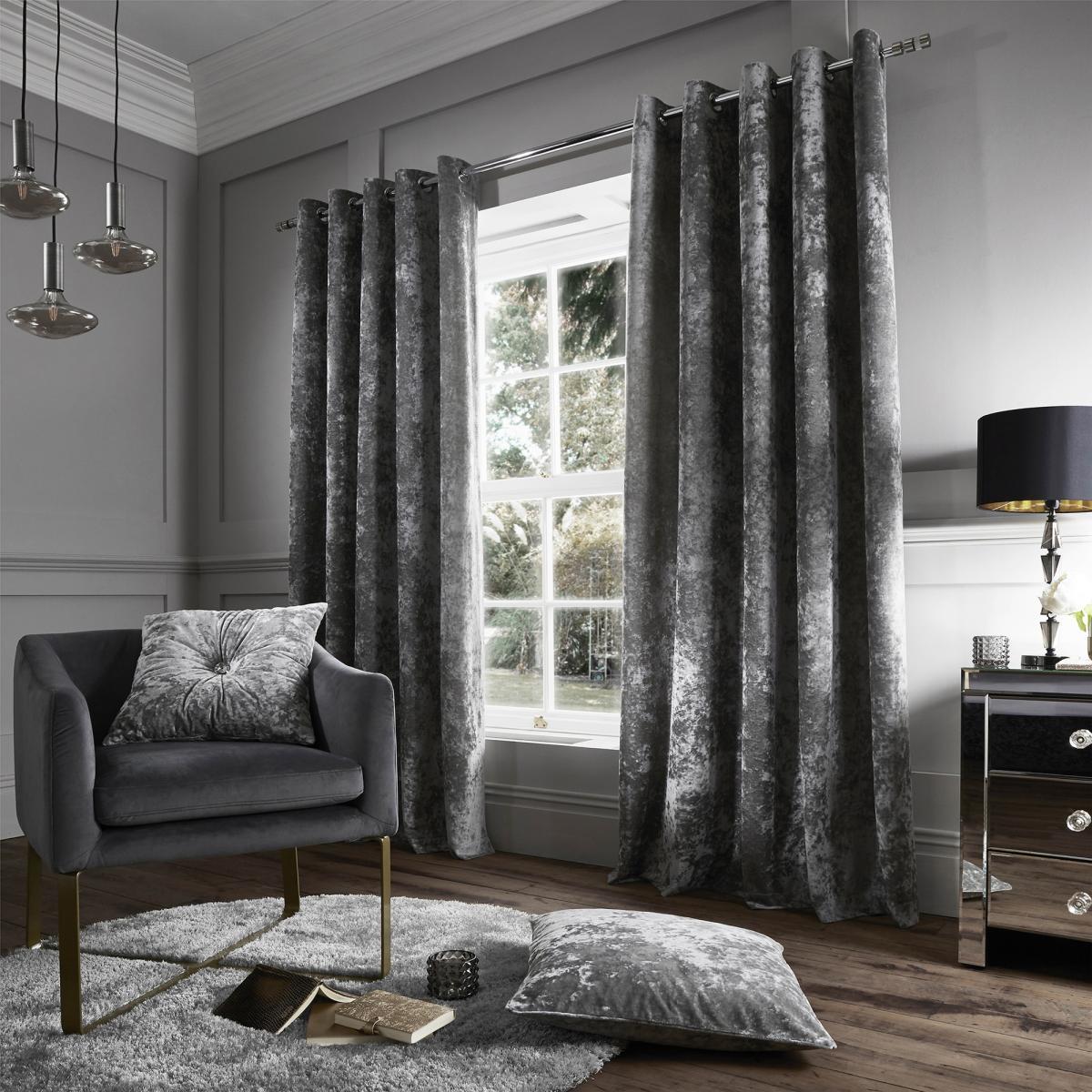 Crushed Velvet Eyelet Curtain - Silver – image 1