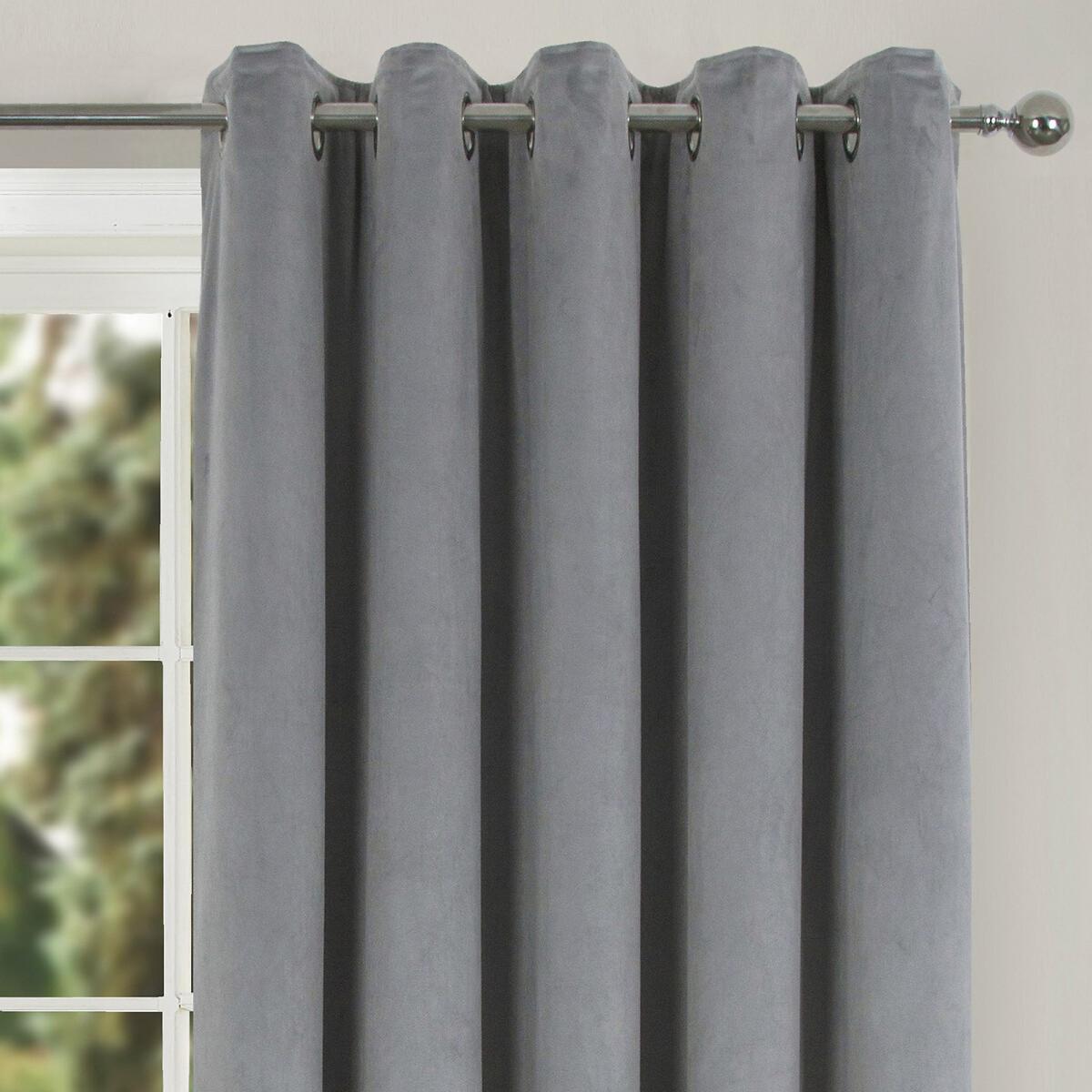 Clever Velvet Thermal Lined Eyelet Curtains in Mid Grey – image 2