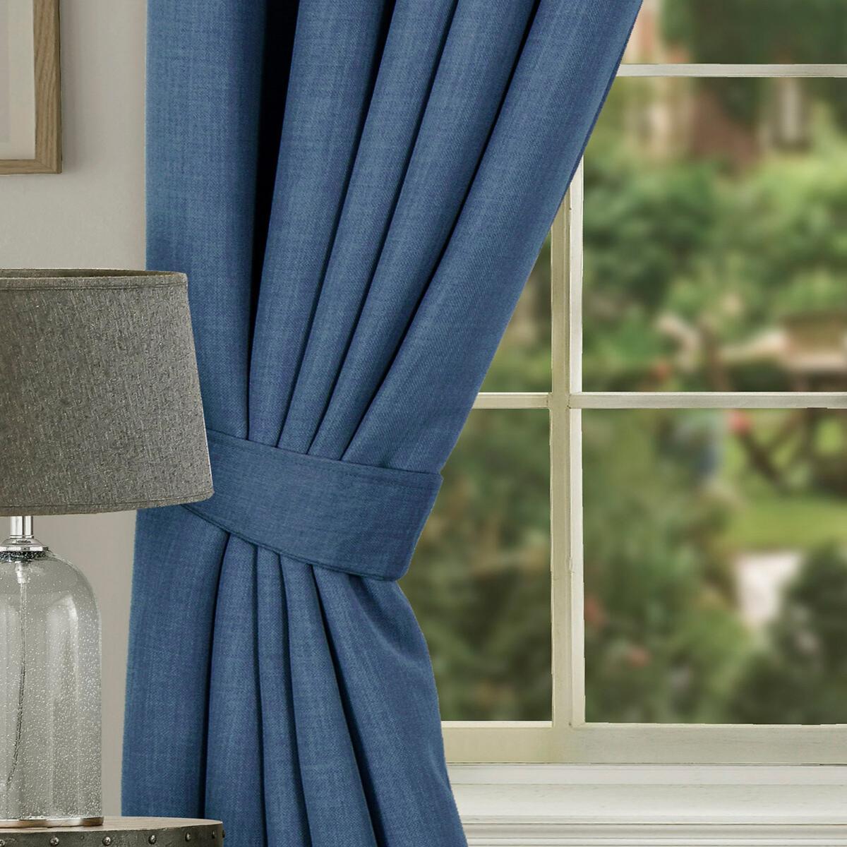 Linen Look Light Filtering Eyelet Curtains in Navy – image 2