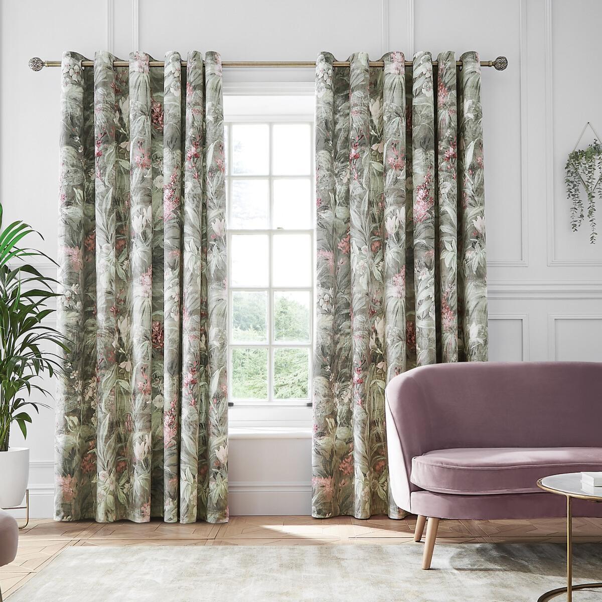 Floral Velour Digital Print Weighted Curtains – image 2