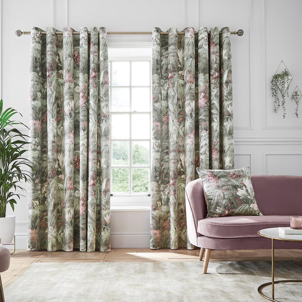 Floral Velour Digital Print Weighted Curtains – image 1