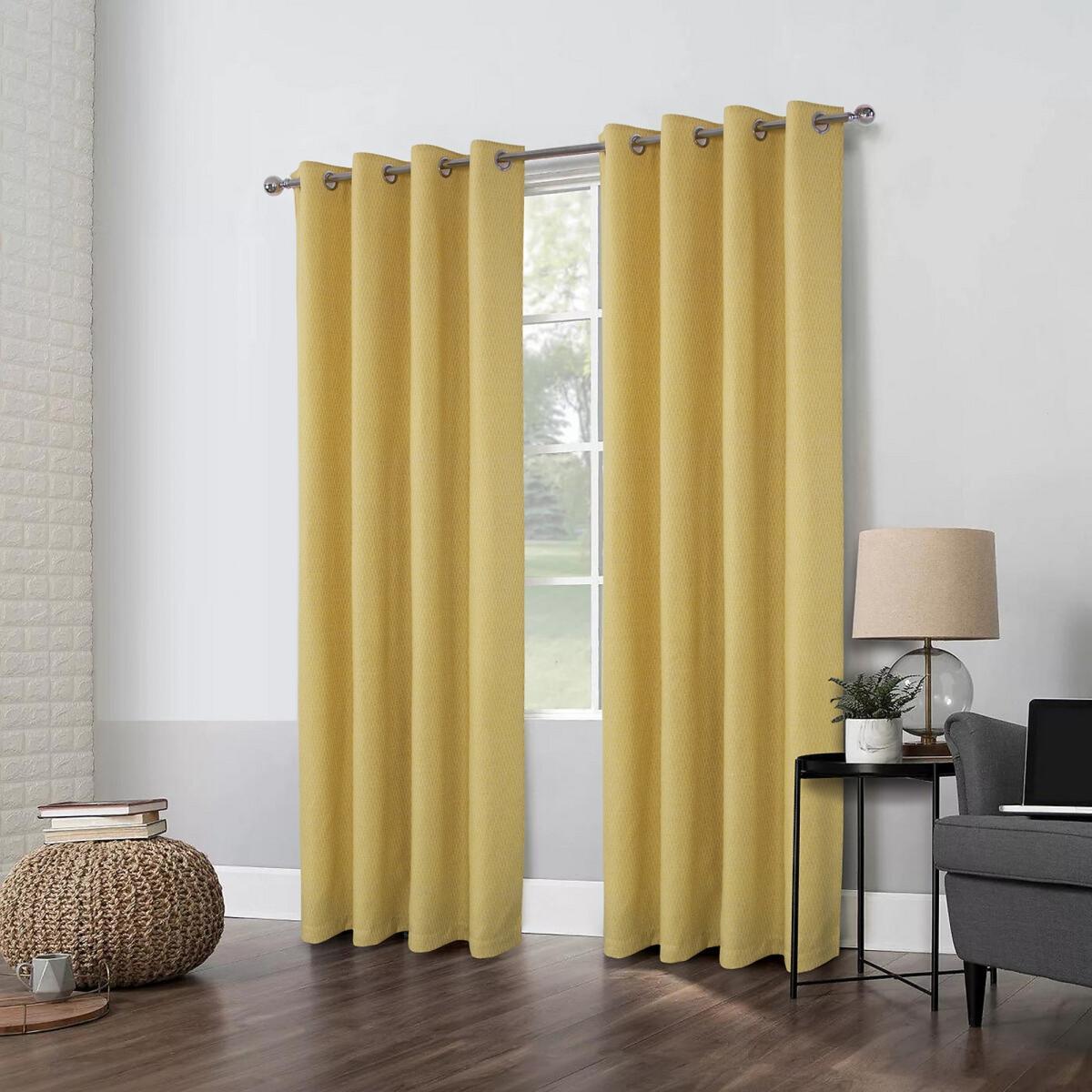 Clever Wool Woven Herringbone Blackout Lined Eyelet Curtains – image 3