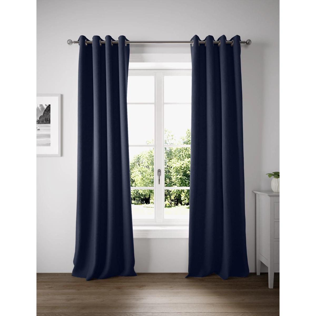 M&S Pure Cotton Eyelet Curtains - STD90 - Navy, Navy,Dark Grey,Light Grey – image 2