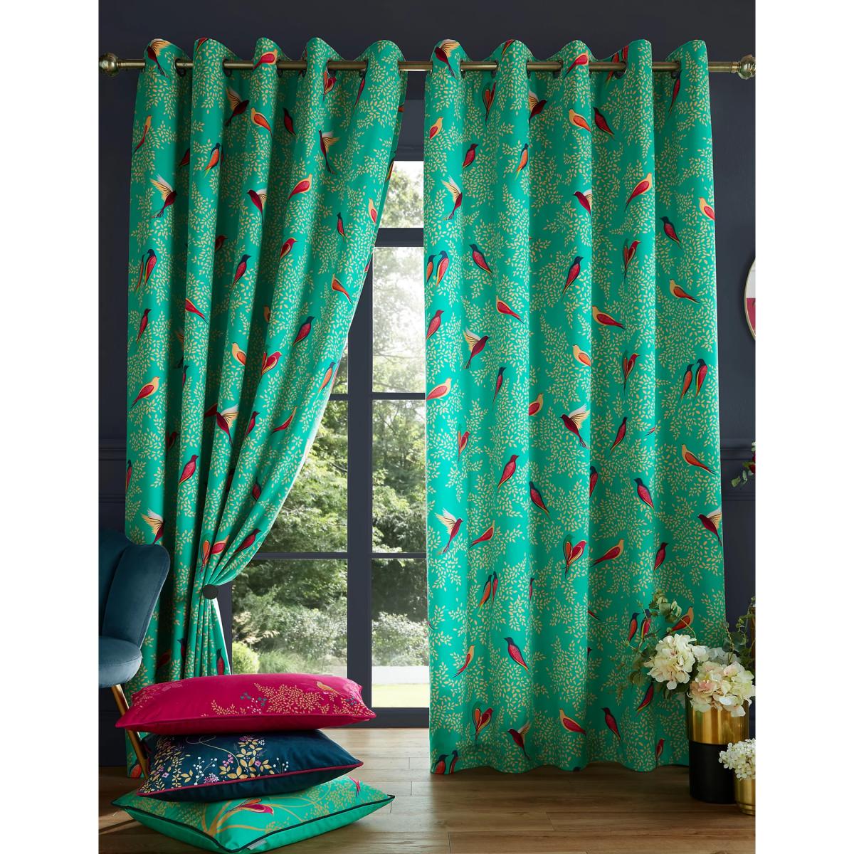 M&S Sara Miller Green Birds Curtains - WDR72 - Multi, Multi