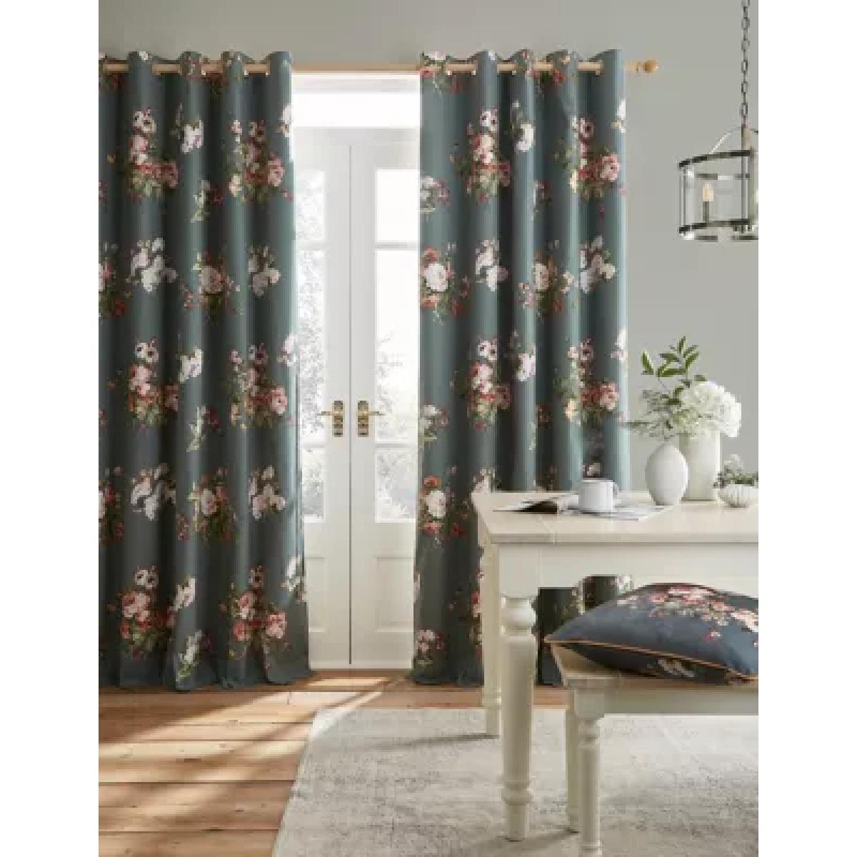 M&S Laura Ashley Pure Cotton Rosemore Eyelet Curtains - BWD90 - Green, Green