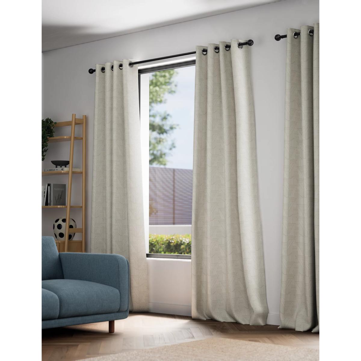 M&S Jacquard Striped Eyelet Curtains - WDR90 - Neutral, Neutral,Navy – image 3