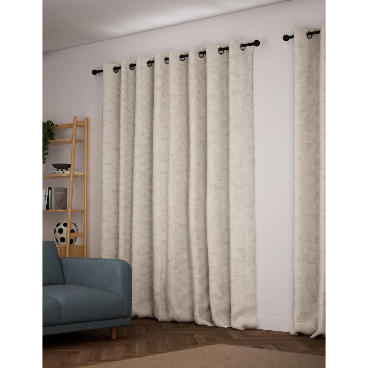 M&S Jacquard Striped Eyelet Curtains - WDR90 - Neutral, Neutral,Navy – image 4