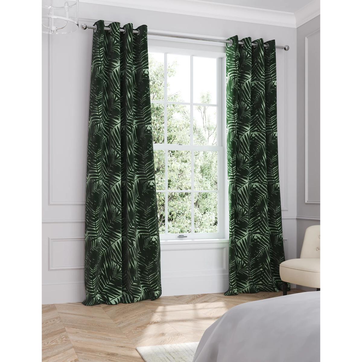 M&S Velvet Palm Eyelet Curtains - WDR90 - Forest Green, Forest Green – image 3