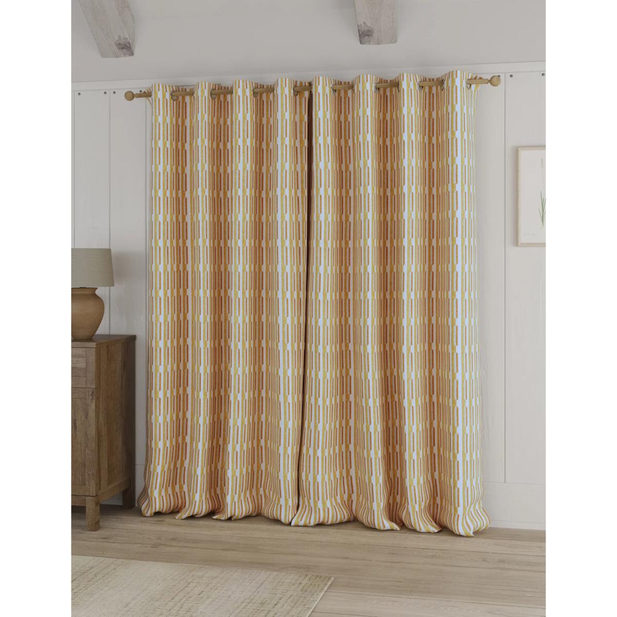 M&S Chenille Geometric Eyelet Curtains - WDR72 - Ochre, Ochre,Duck Egg – image 2