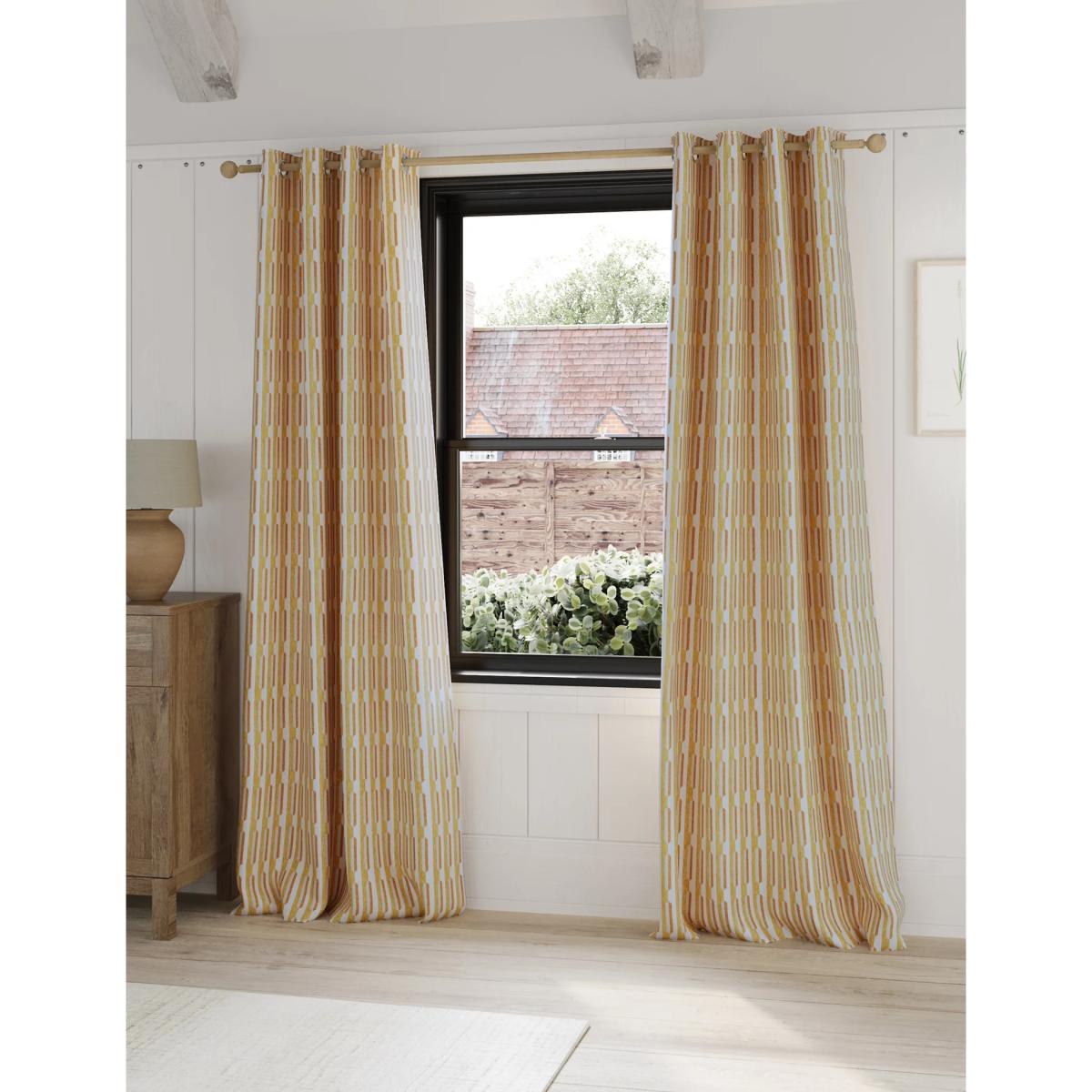 M&S Chenille Geometric Eyelet Curtains - WDR72 - Ochre, Ochre,Duck Egg – image 3
