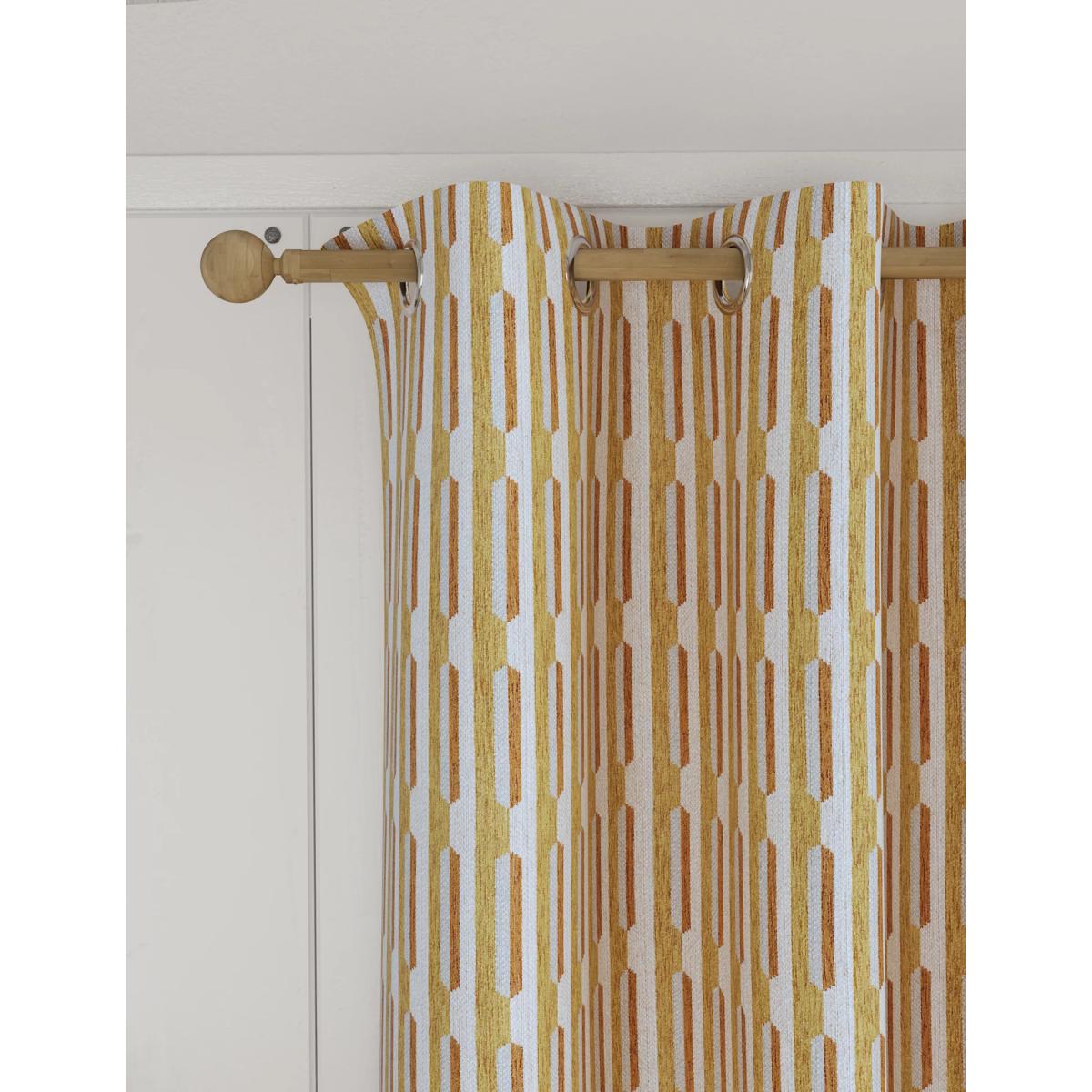 M&S Chenille Geometric Eyelet Curtains - WDR72 - Ochre, Ochre,Duck Egg – image 4