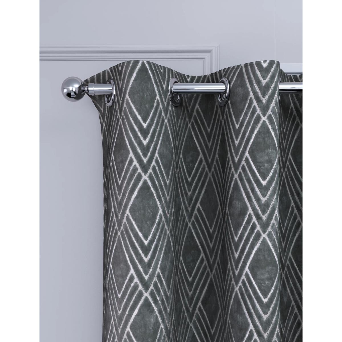 M&S Velvet Geometric Eyelet Curtains - WDR54 - Navy, Navy,Grey – image 5