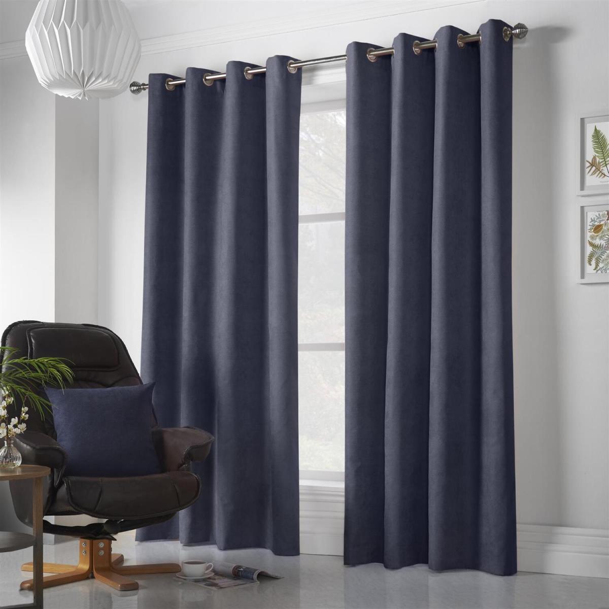 Velvet Chenille Eyelet Ring Top Curtains - Green / 183cm – image 3
