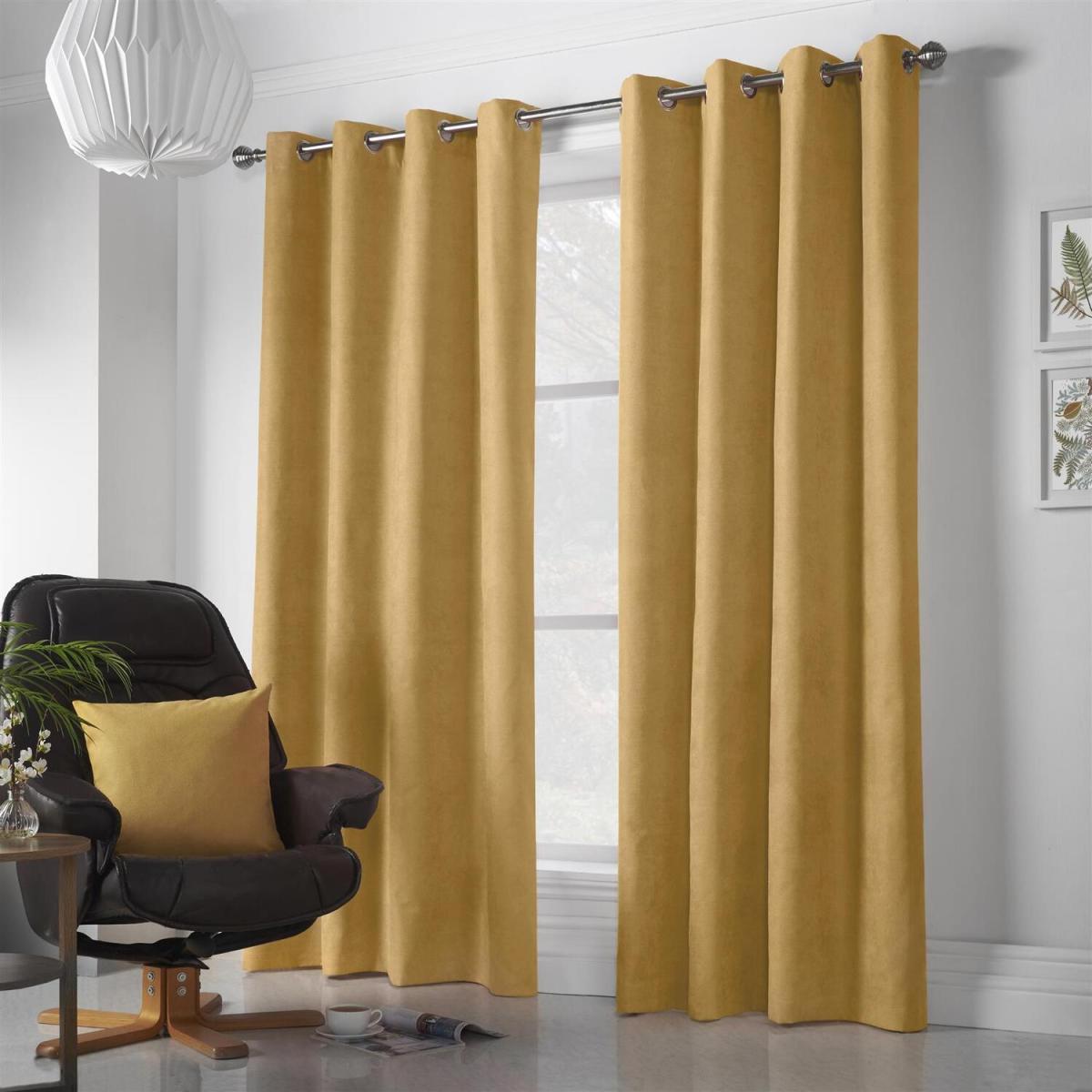 Velvet Chenille Eyelet Ring Top Curtains - Green / 183cm – image 4
