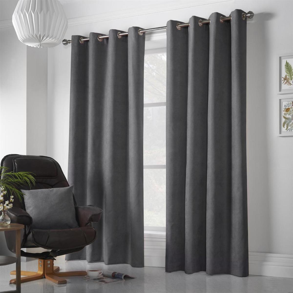 Velvet Chenille Eyelet Ring Top Curtains - Green / 183cm – image 7