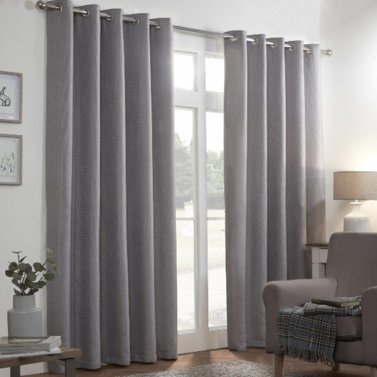 Basketweave Thermal Eyelet Curtains - Silver / 168cm / 229cm