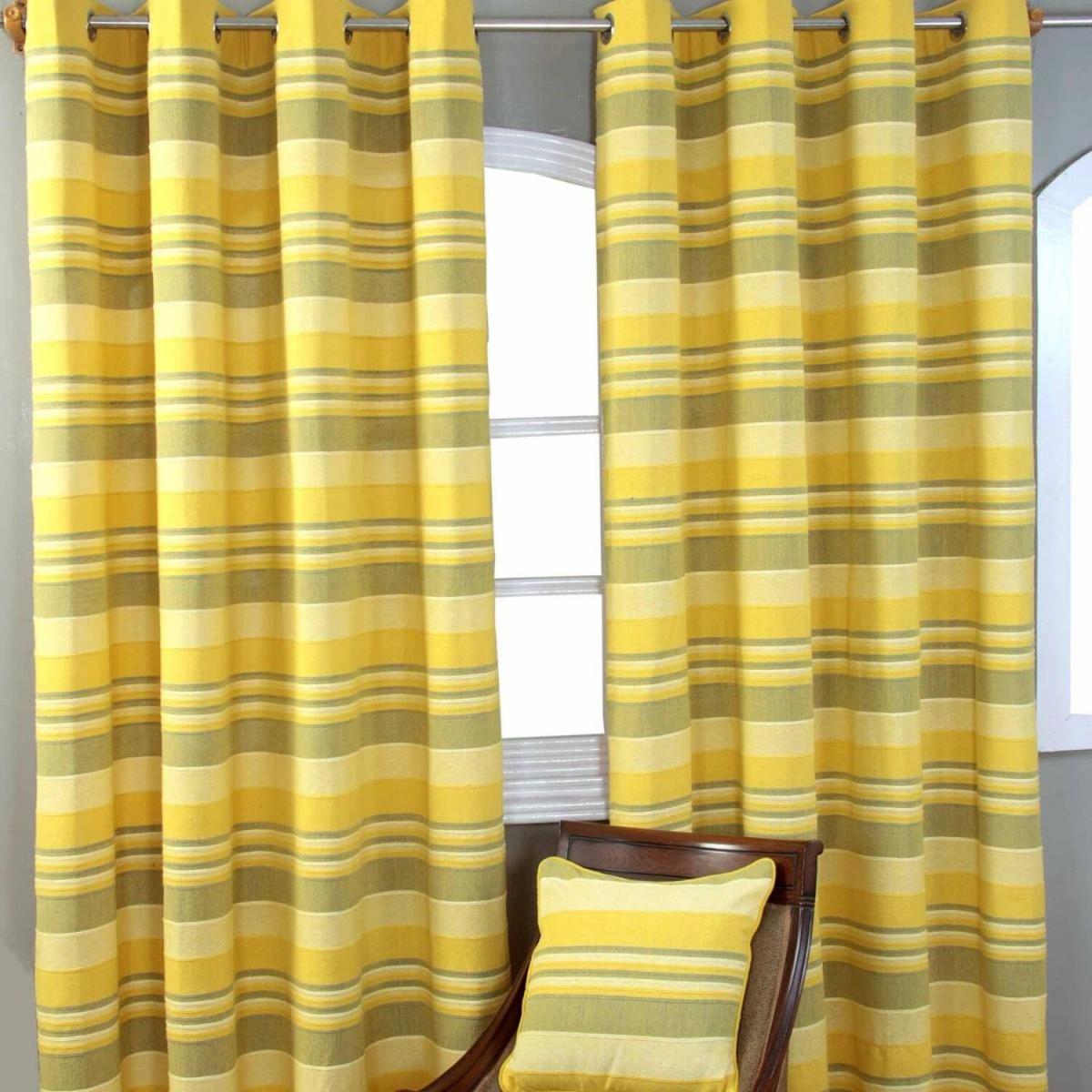 Homescapes Cotton Morocco Striped Curtain Pair - Yellow / 137cm – image 2