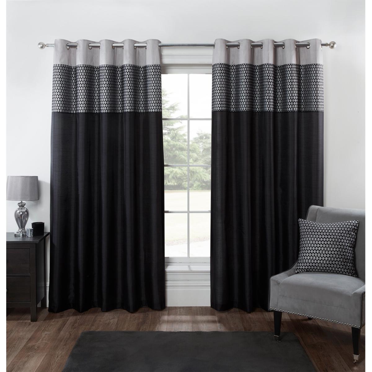 Geo Metallic Panel Black Eyelet Curtains - Black / 168cm / 187cm – image 2