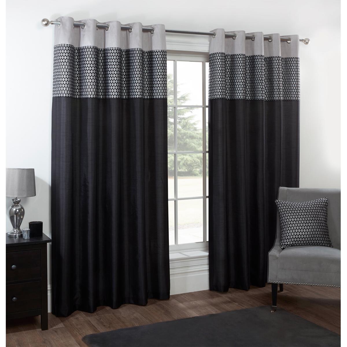 Geo Metallic Panel Black Eyelet Curtains - Black / 168cm / 187cm – image 3