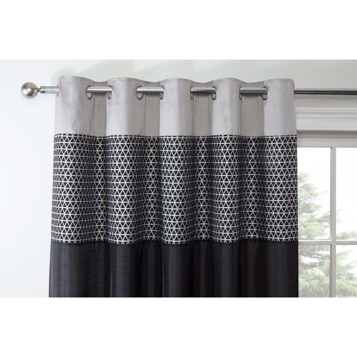 Geo Metallic Panel Black Eyelet Curtains - Black / 168cm / 187cm – image 4