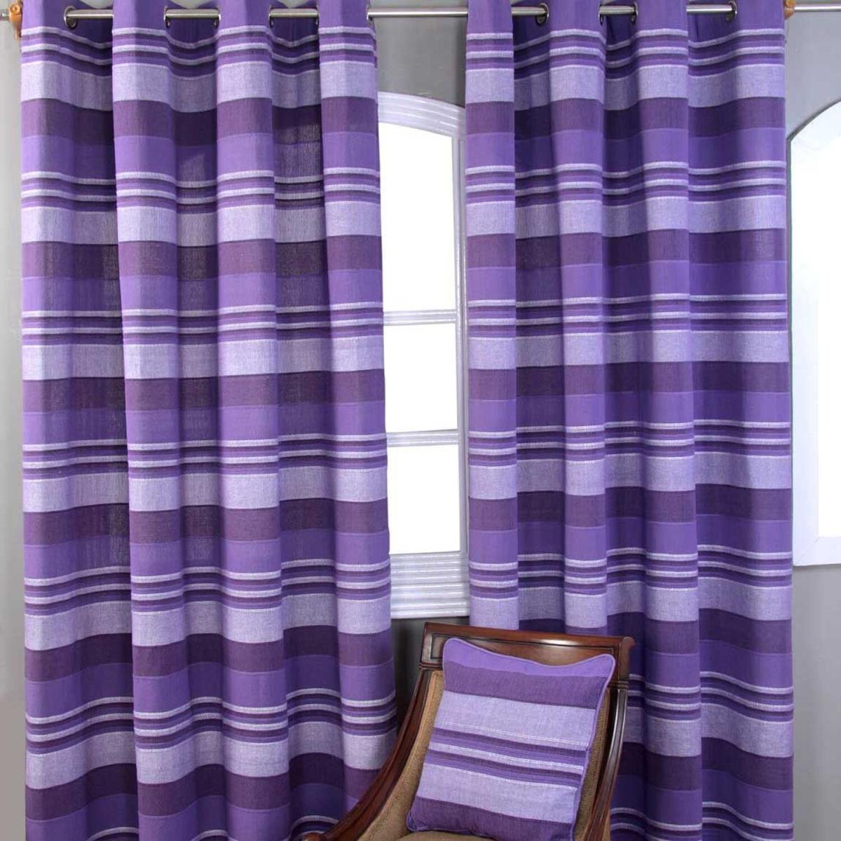 Homescapes Cotton Morocco Striped Curtain Pair - Mauve / 137cm