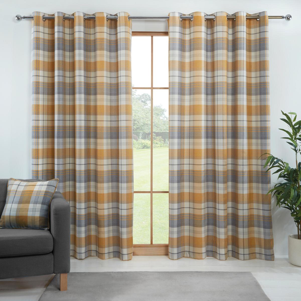 Hamilton Check Eyelet Curtains - Ochre / 168cm / 138cm – image 3