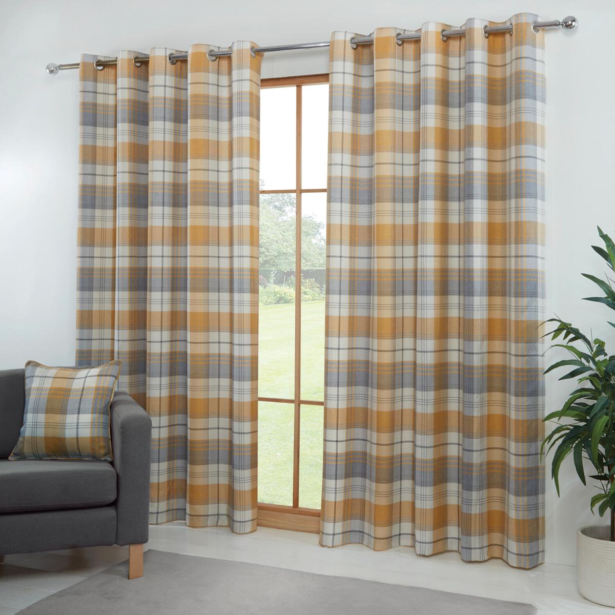 Hamilton Check Eyelet Curtains - Ochre / 168cm / 138cm – image 5
