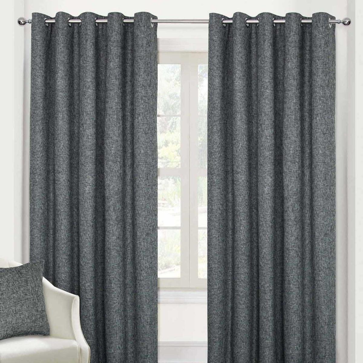 Heavy Weight Textured Blackout Lined Thermal Eyelet Curtain Pair - Dark Grey / 182cm / 2.37kg – image 2