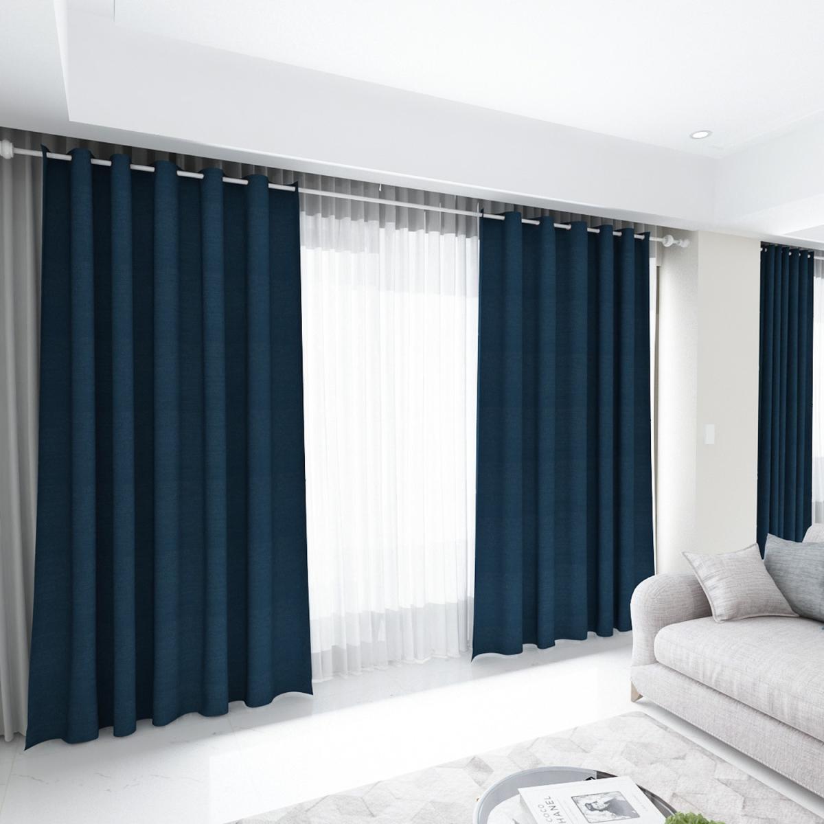 Pair Blackout Curtains with Eyelet Ring Top Blue - Blue / 183cm – image 6