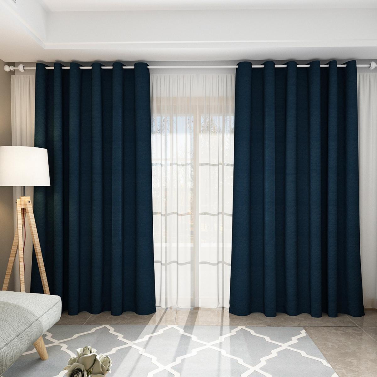 Pair Blackout Curtains with Eyelet Ring Top Blue - Blue / 183cm – image 7
