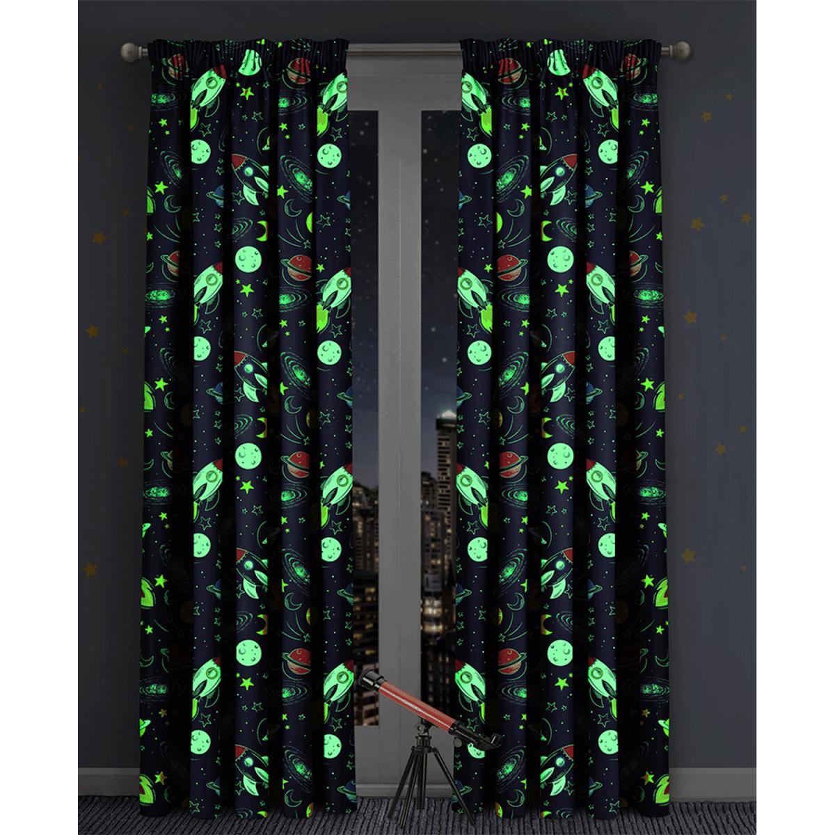 Fun Space Glow In Dark Curtain Pair - Blue – image 2