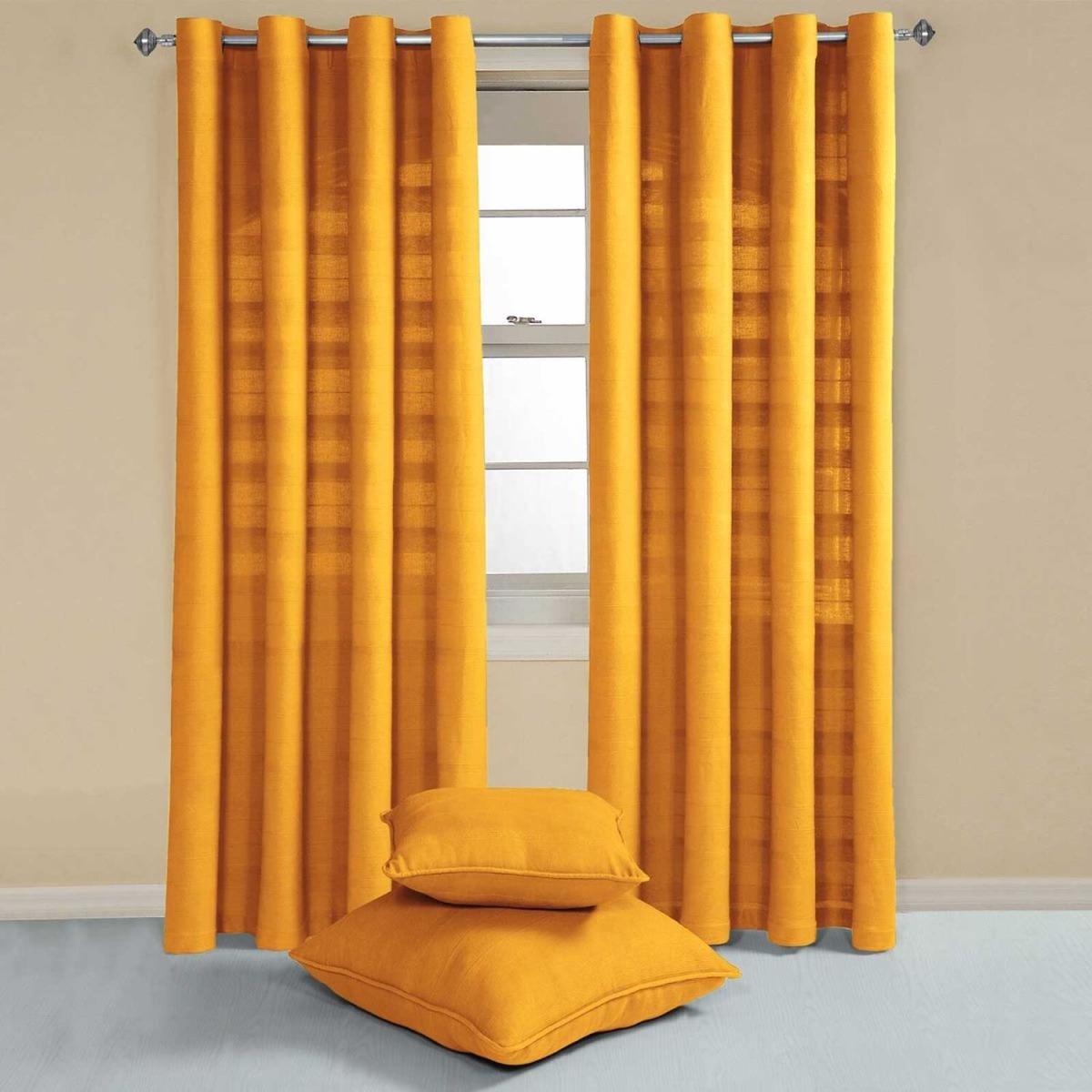 Homescapes Cotton Rajput Ribbed Curtain Pair - Mustard / 137cm – image 2