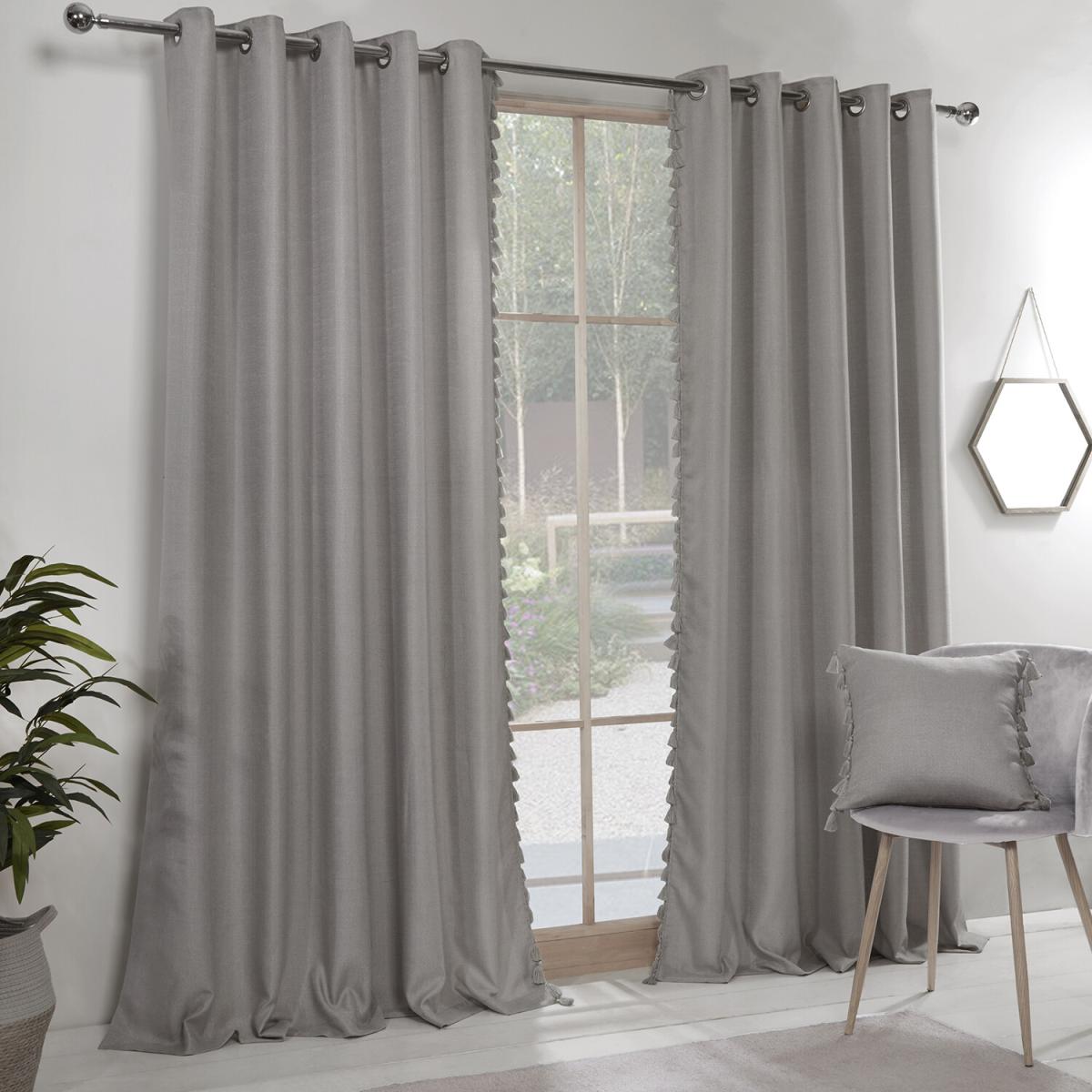 Tassel Edge Eyelet Curtains - Silver / 229cm – image 2