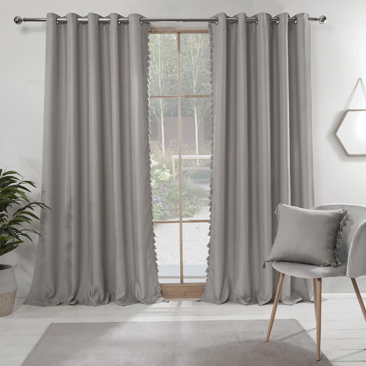 Tassel Edge Eyelet Curtains - Silver / 229cm – image 5