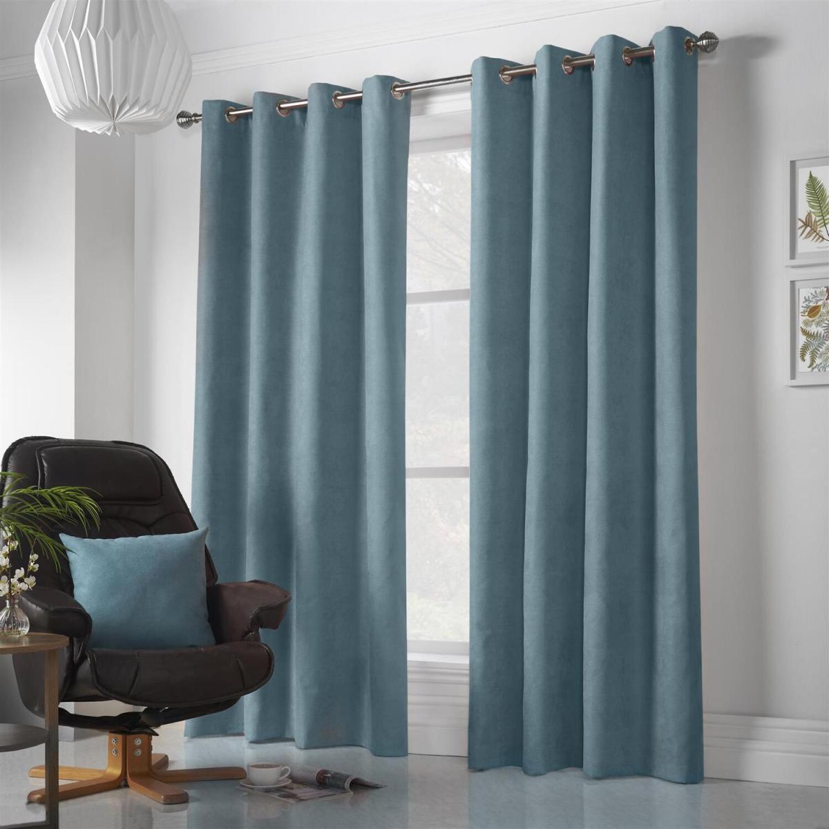 Velvet Chenille Eyelet Ring Top Curtains - Ochre / 229cm – image 11