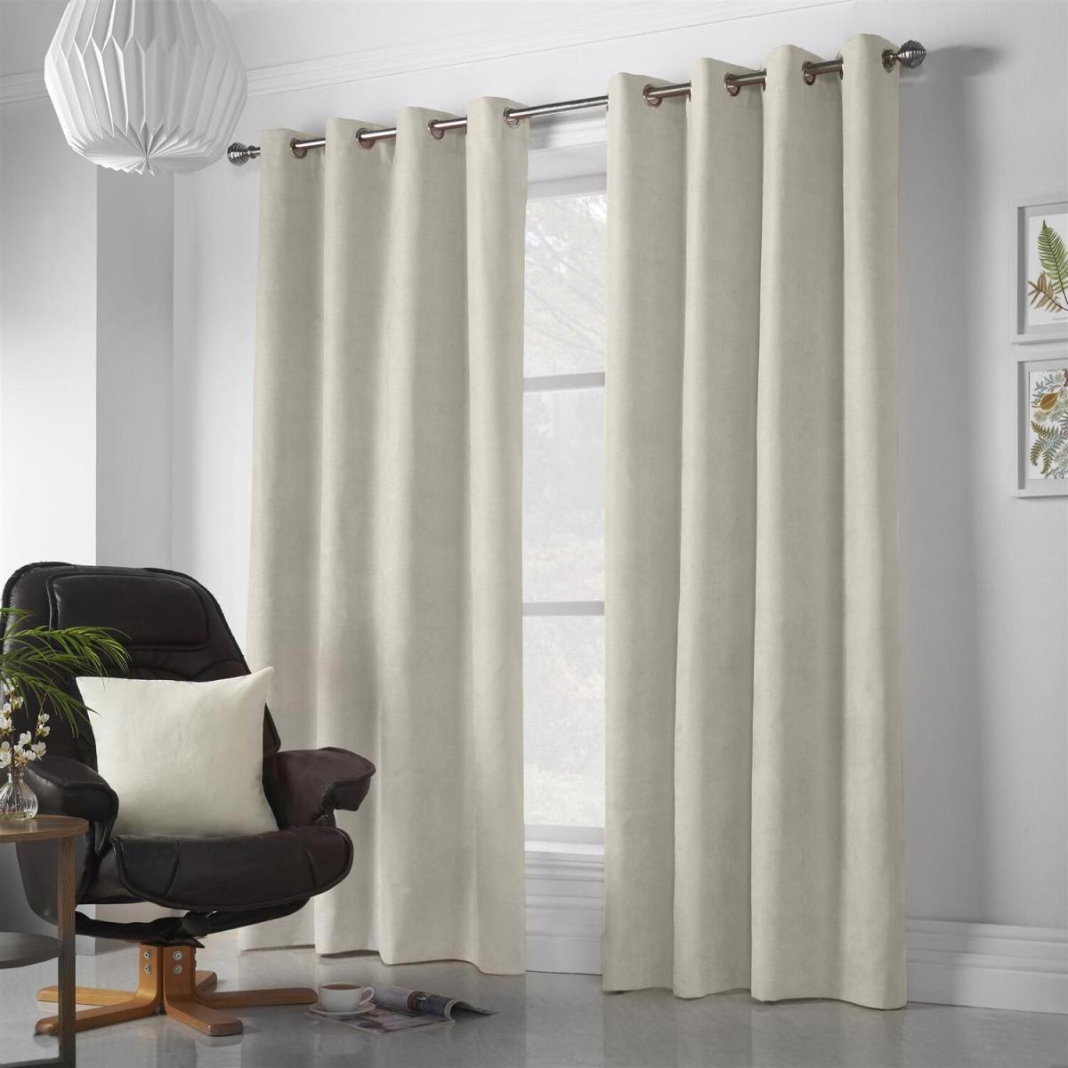 Velvet Chenille Eyelet Ring Top Curtains - Ochre / 229cm – image 3