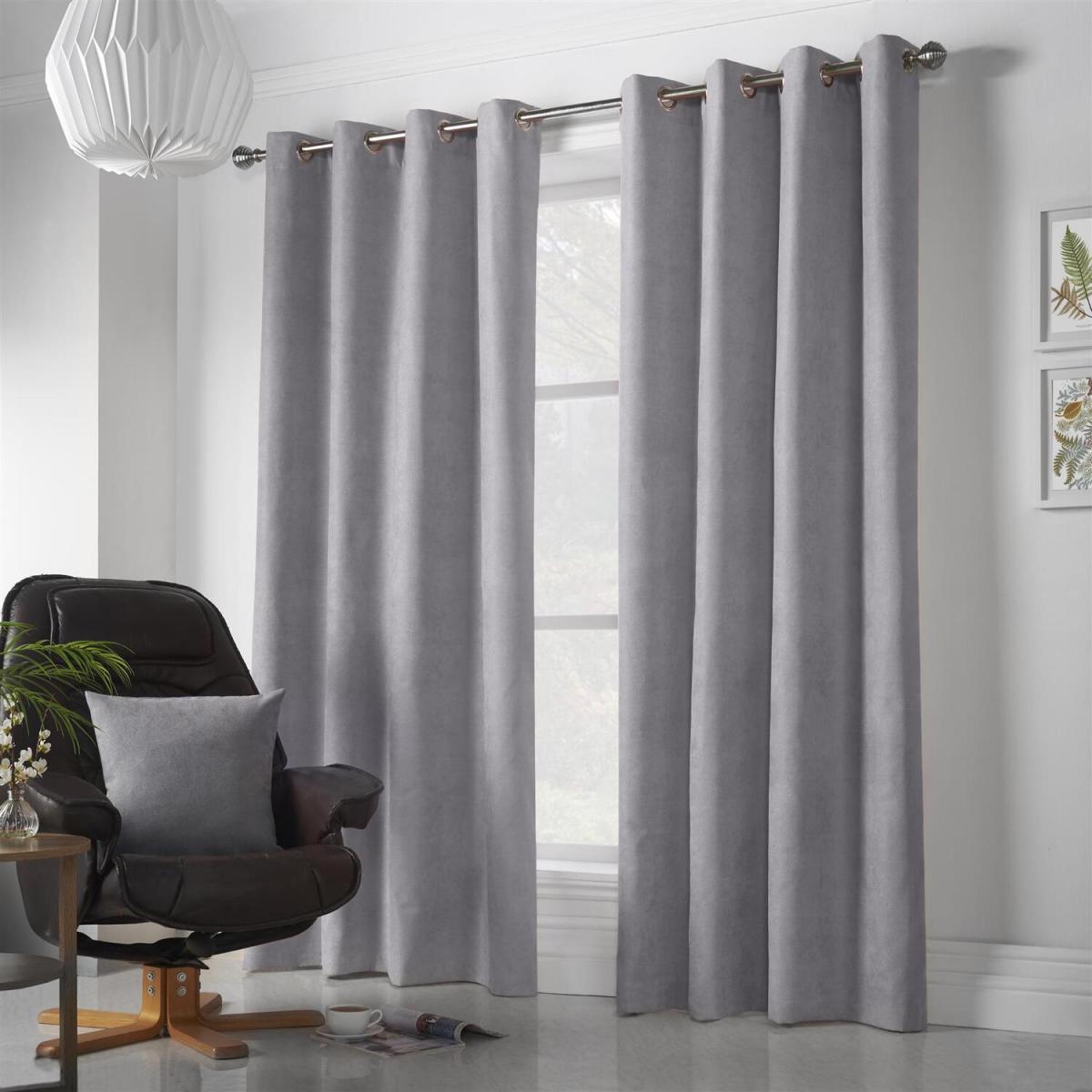 Velvet Chenille Eyelet Ring Top Curtains - Ochre / 229cm – image 9