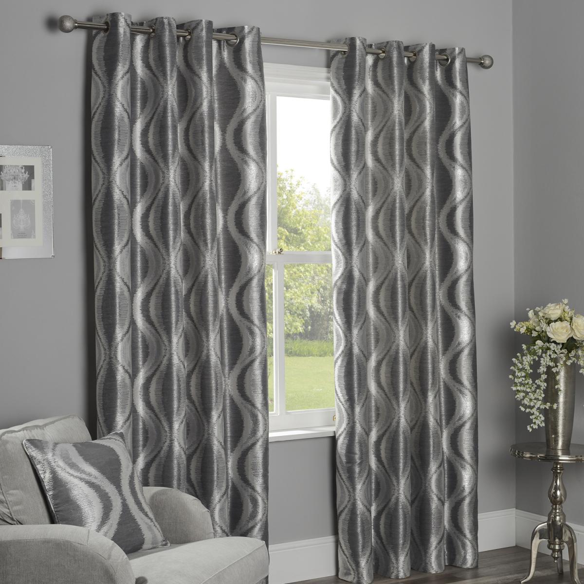 Shimmer Wave Eyelet Curtains - Dark Grey / 229cm – image 2