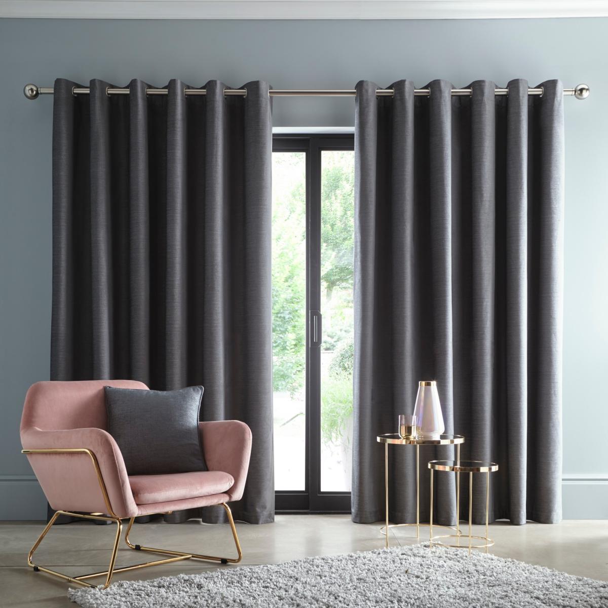 Arezzo Plain Blackout Curtains By Clarke And Clarke in Charcoal Grey – image 1
