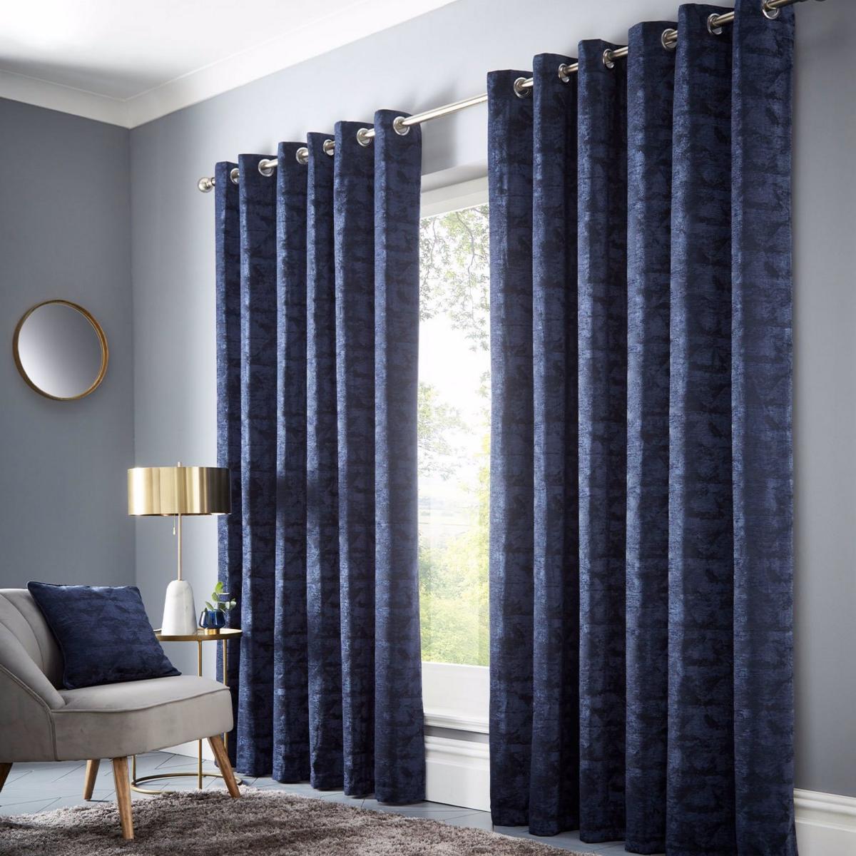 Topia Distressed Curtains By Clarke And Clarke in Ink Blue – image 2