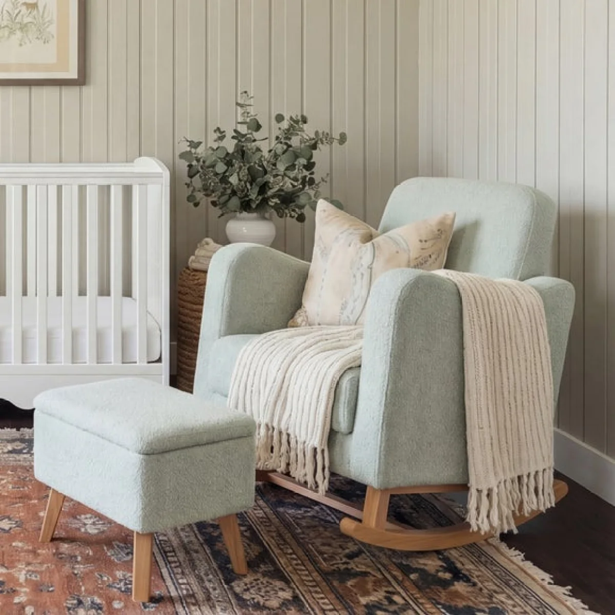 Bebe & Beyond Boucle Soother Nursing Chair with Storage Stool – image 1