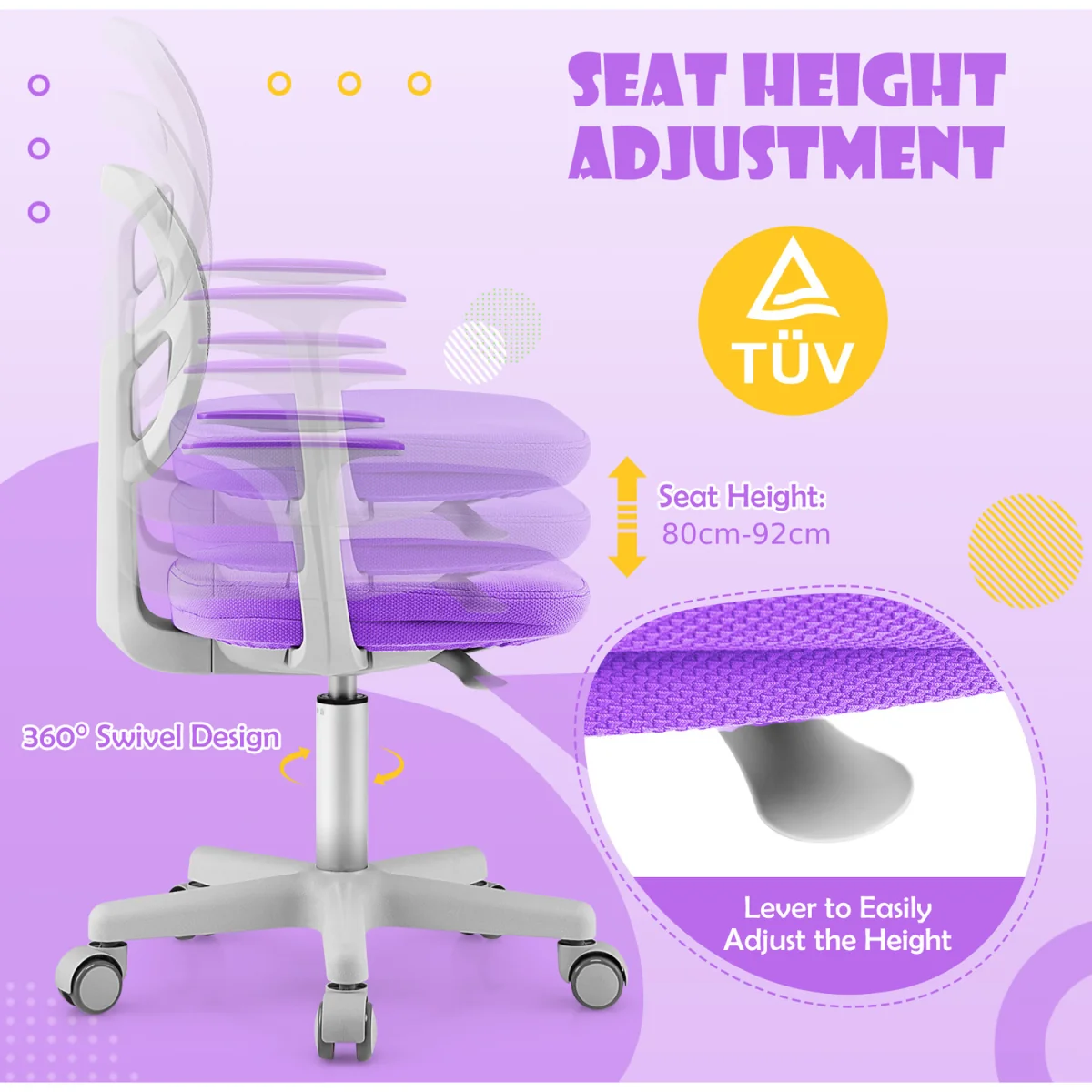 Kids Computer Desk Task Study Chair - Purple – image 2